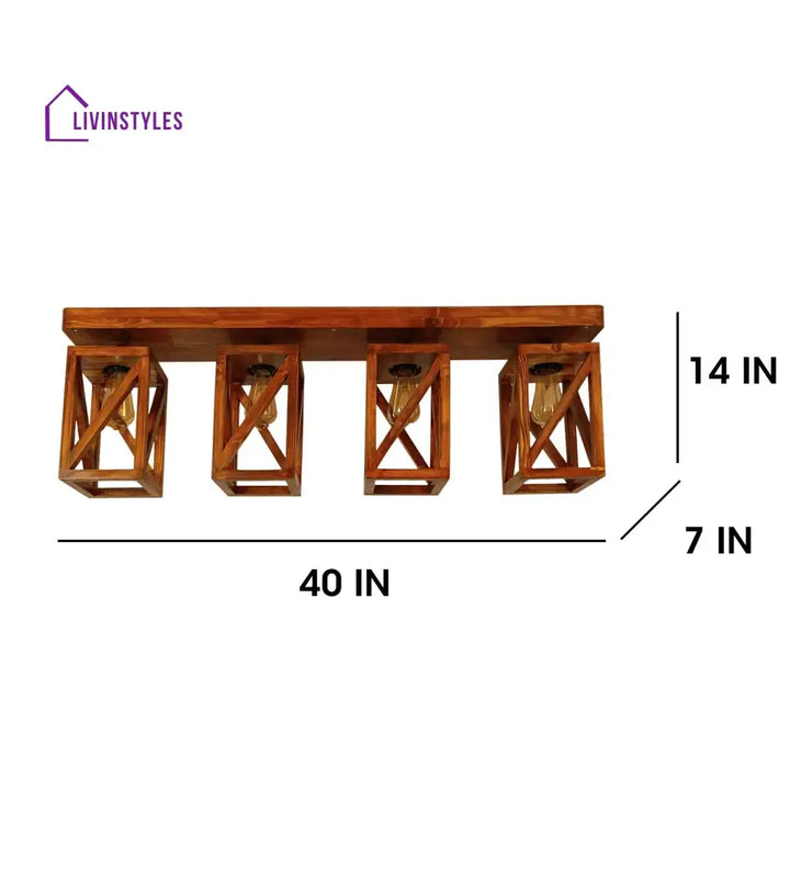 Symmetric Brown Wooden 4 Series Ceiling Lamp Lights