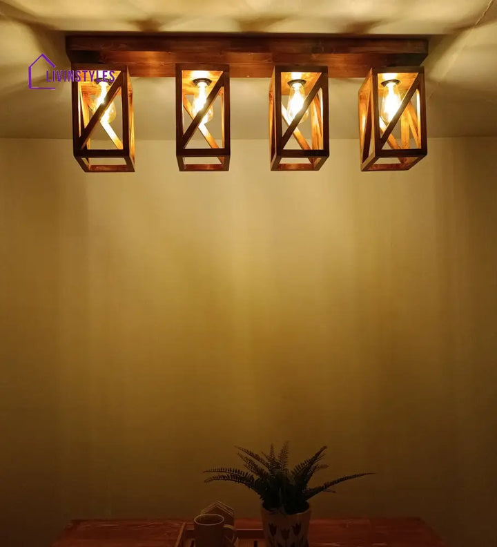 Symmetric Brown Wooden 4 Series Ceiling Lamp Lights