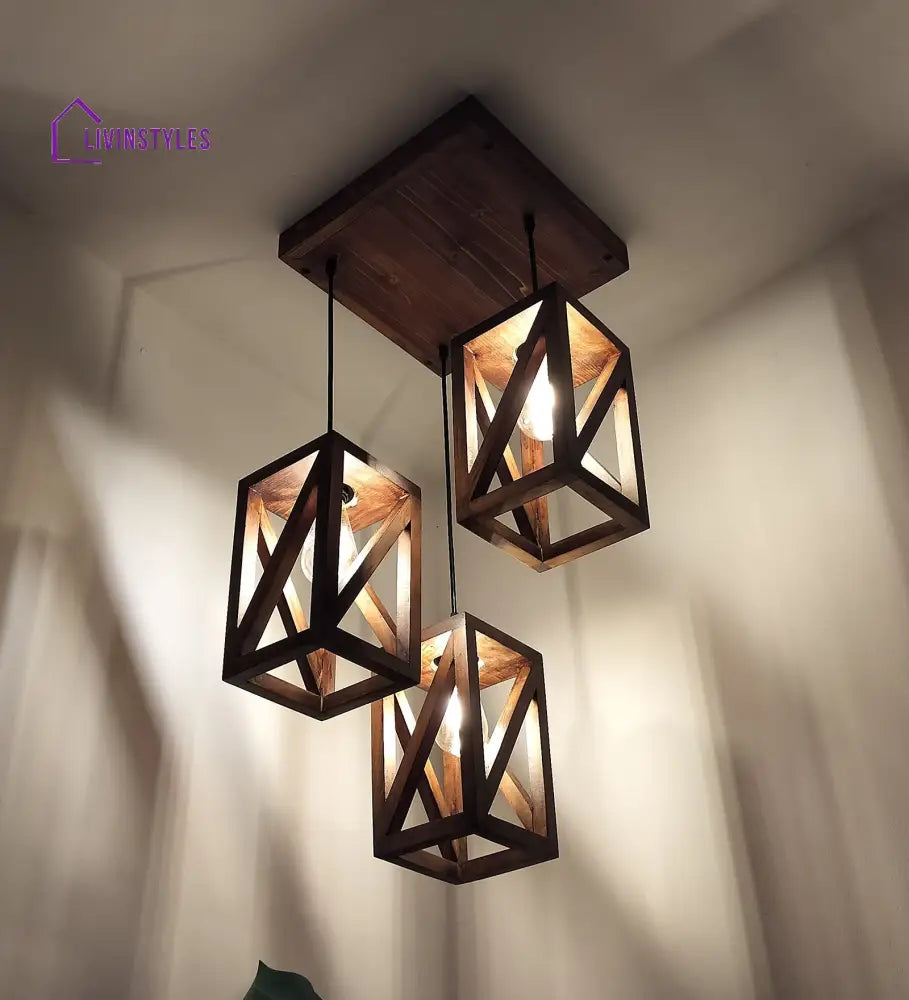 Symmetric Brown Wooden Cluster Hanging Lamp Hanging Lamps