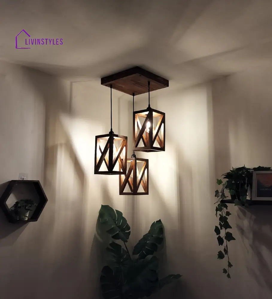 Symmetric Brown Wooden Cluster Hanging Lamp Hanging Lamps