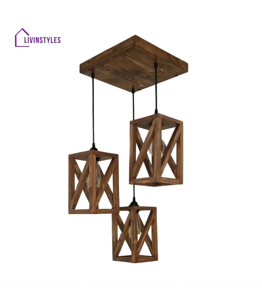 Symmetric Brown Wooden Cluster Hanging Lamp Hanging Lamps