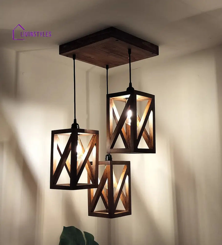 Symmetric Brown Wooden Cluster Hanging Lamp Hanging Lamps