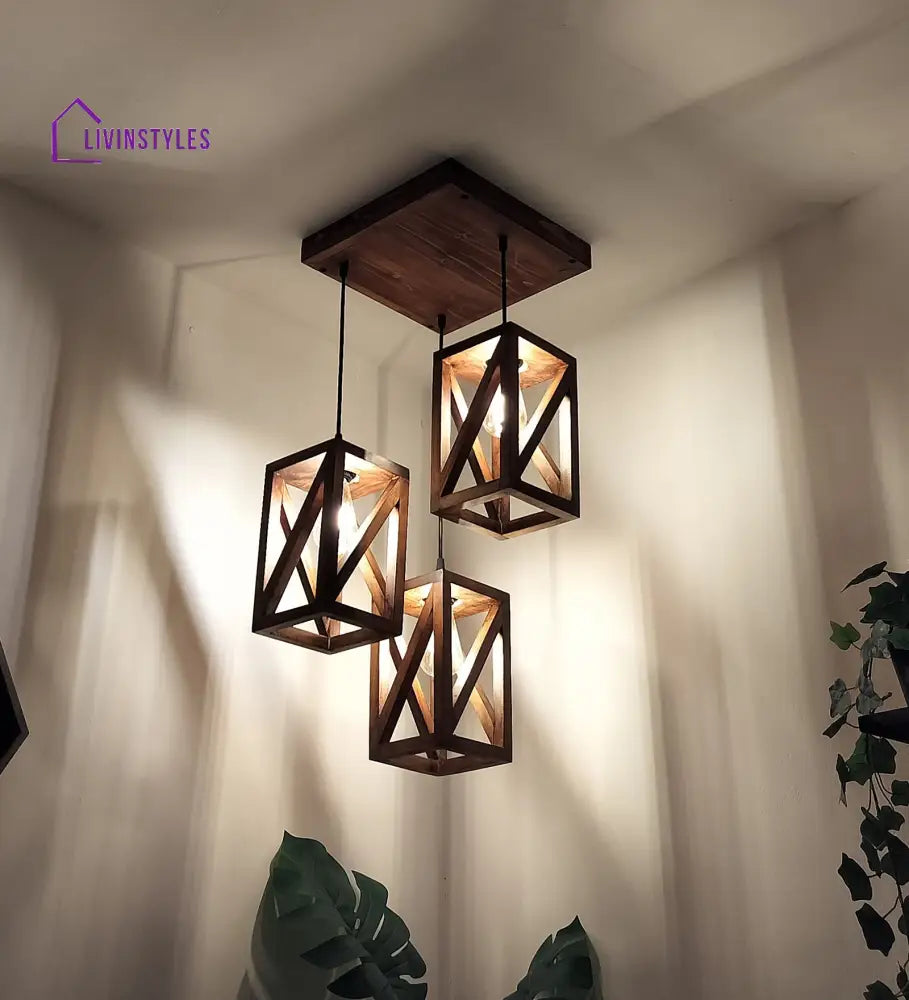 Symmetric Brown Wooden Cluster Hanging Lamp Hanging Lamps