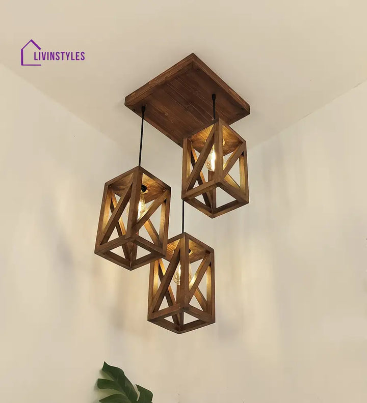 Symmetric Brown Wooden Cluster Hanging Lamp Hanging Lamps