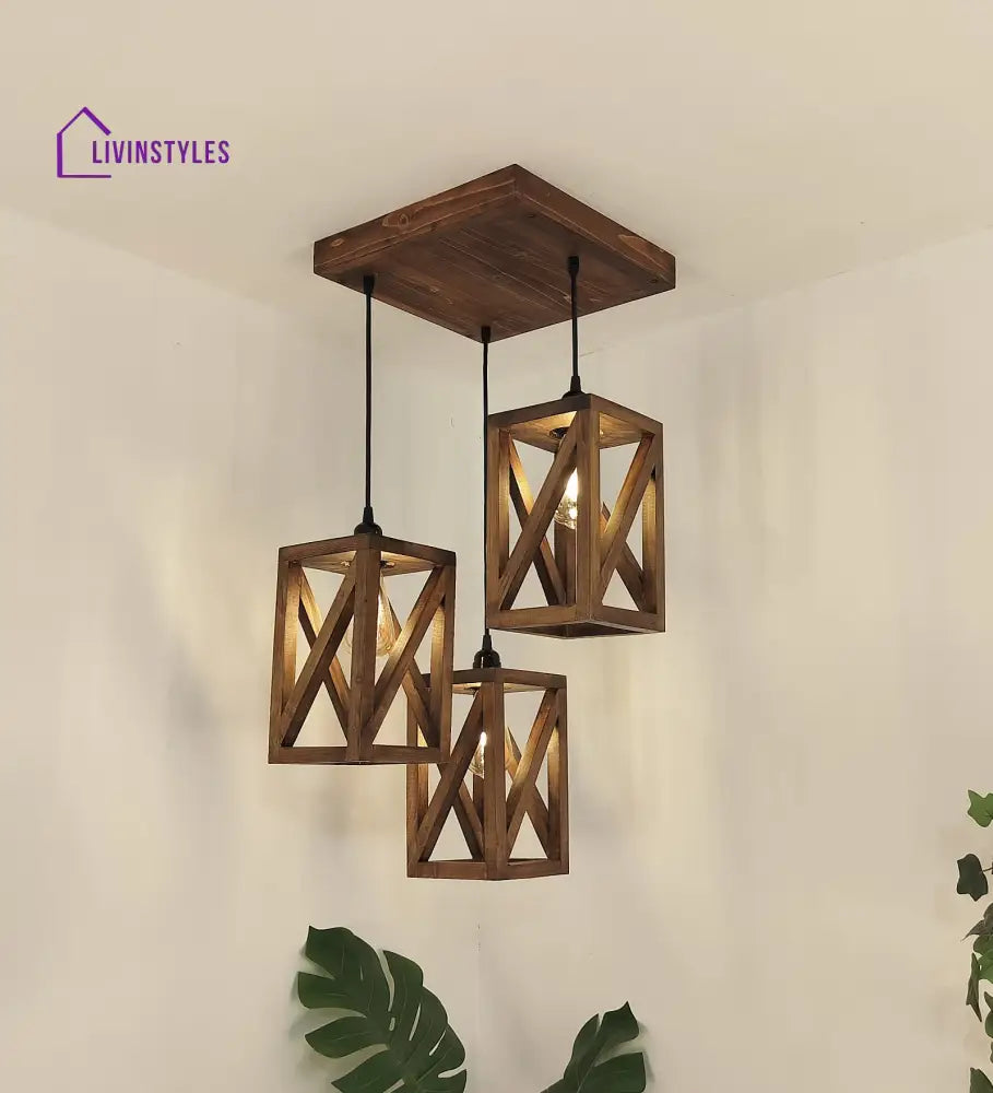 Symmetric Brown Wooden Cluster Hanging Lamp Hanging Lamps