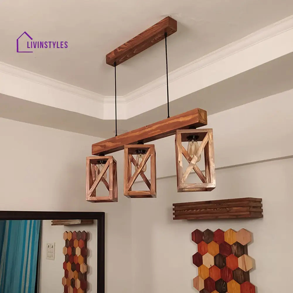 Symmetric Brown Wooden Series Hanging Lamp Lamps