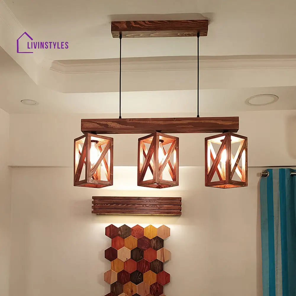 Symmetric Brown Wooden Series Hanging Lamp Lamps