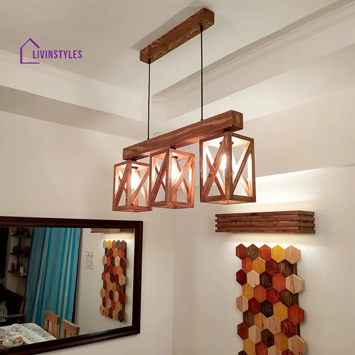 Symmetric Brown Wooden Series Hanging Lamp Lamps