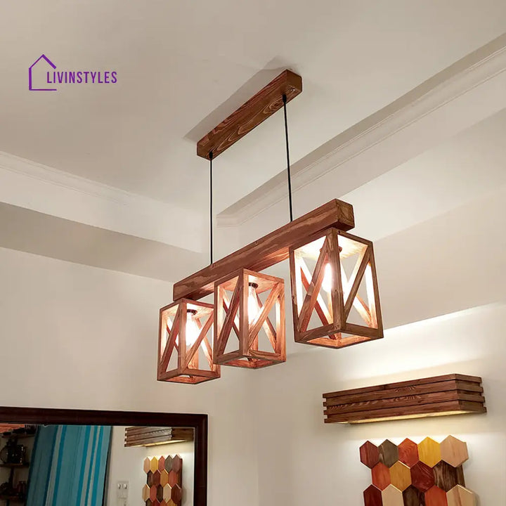 Symmetric Brown Wooden Series Hanging Lamp Lamps