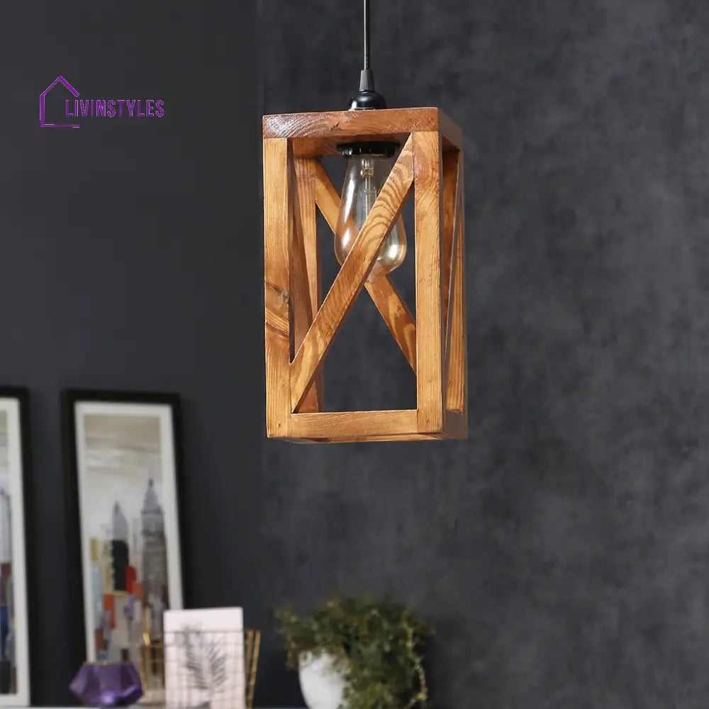 Symmetric Brown Wooden Single Hanging Lamp Lamps