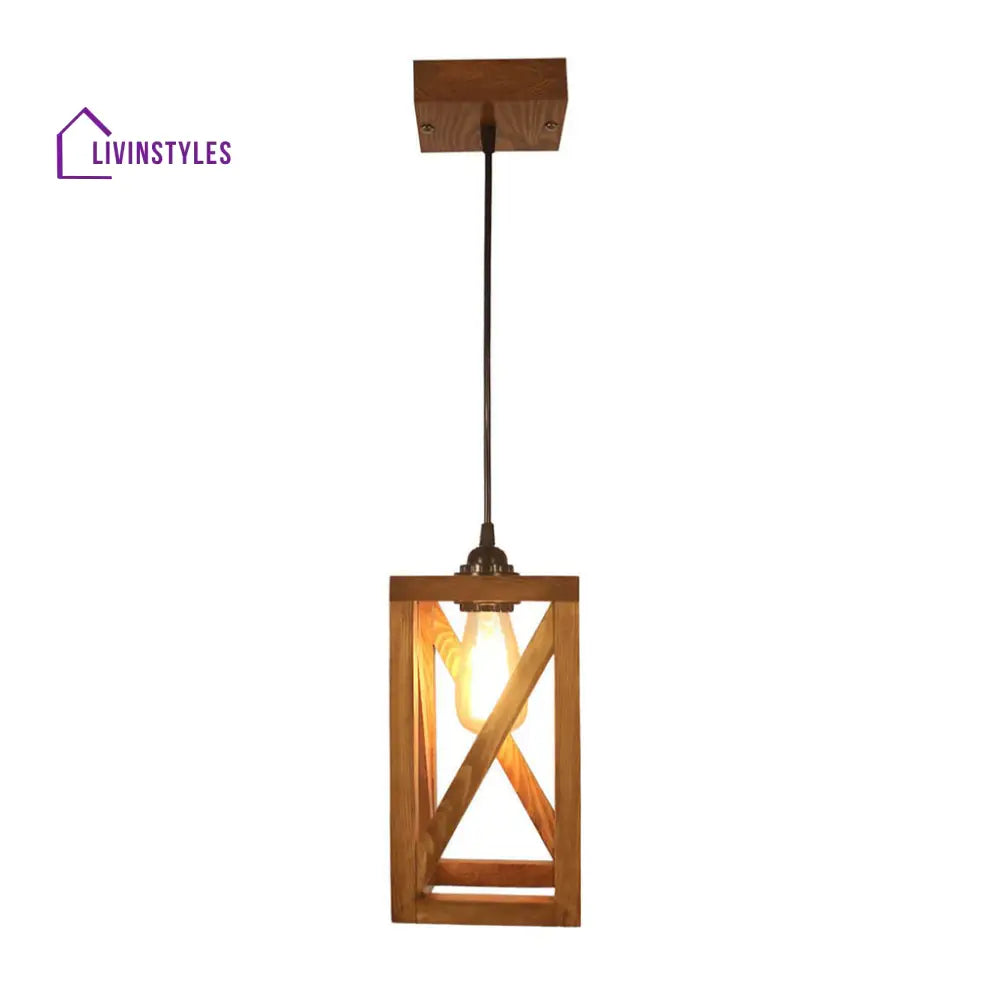 Symmetric Brown Wooden Single Hanging Lamp Lamps