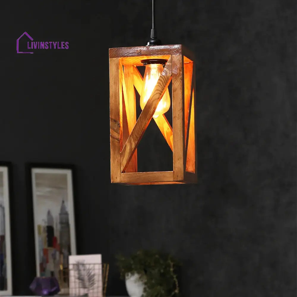 Symmetric Brown Wooden Single Hanging Lamp Lamps