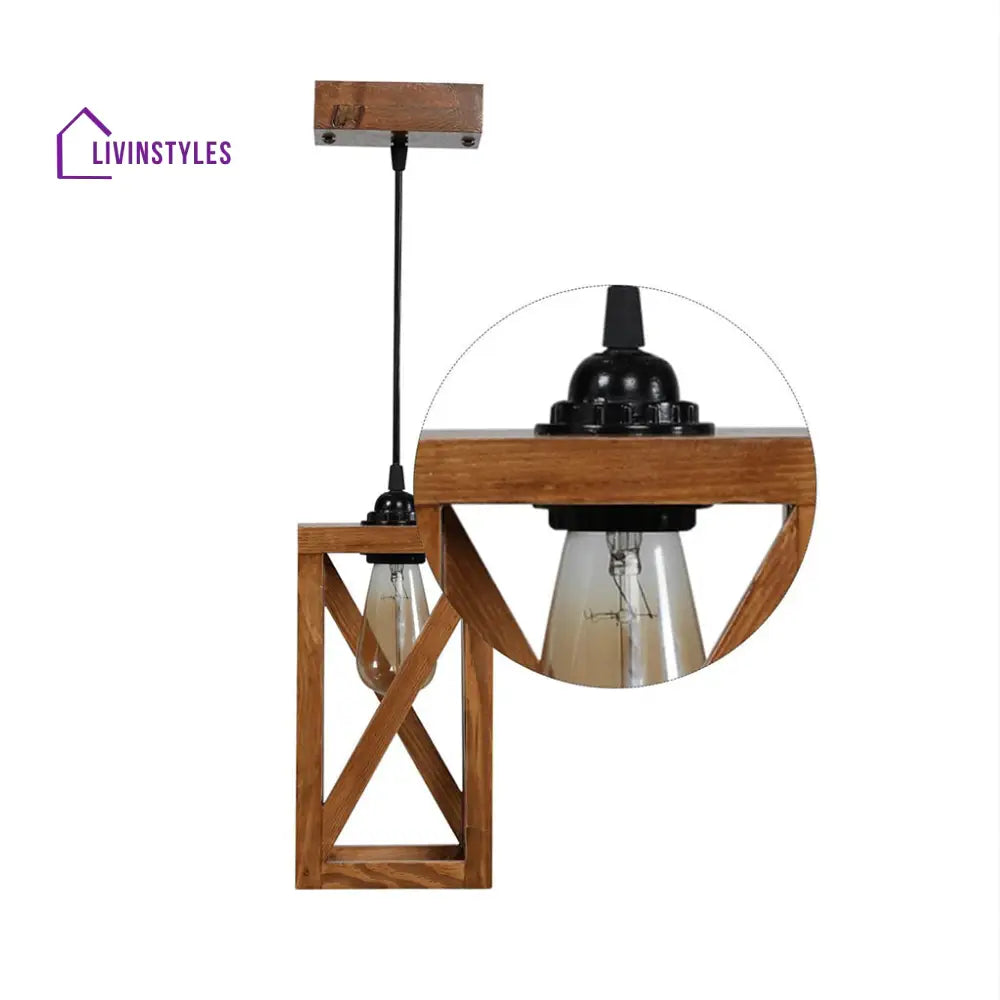 Symmetric Brown Wooden Single Hanging Lamp Lamps