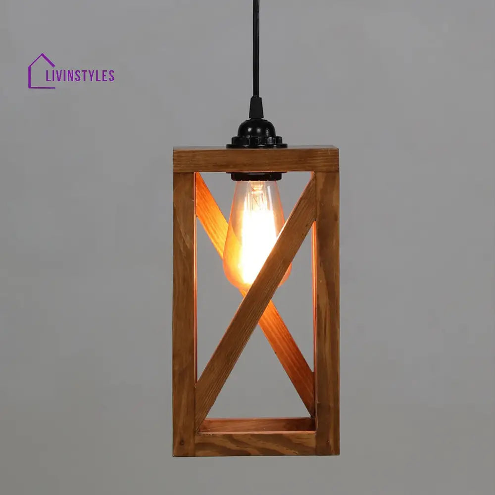 Symmetric Brown Wooden Single Hanging Lamp Lamps