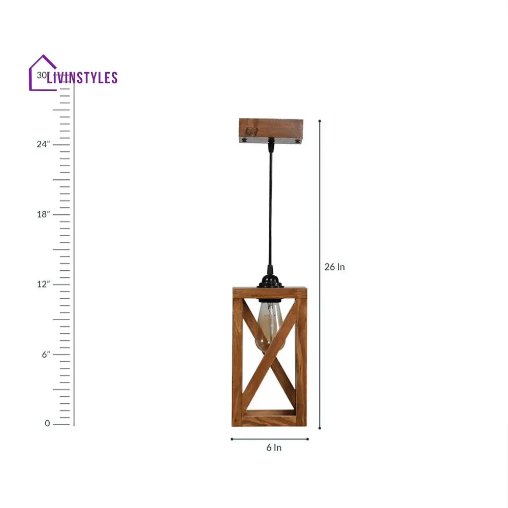 Symmetric Brown Wooden Single Hanging Lamp Lamps