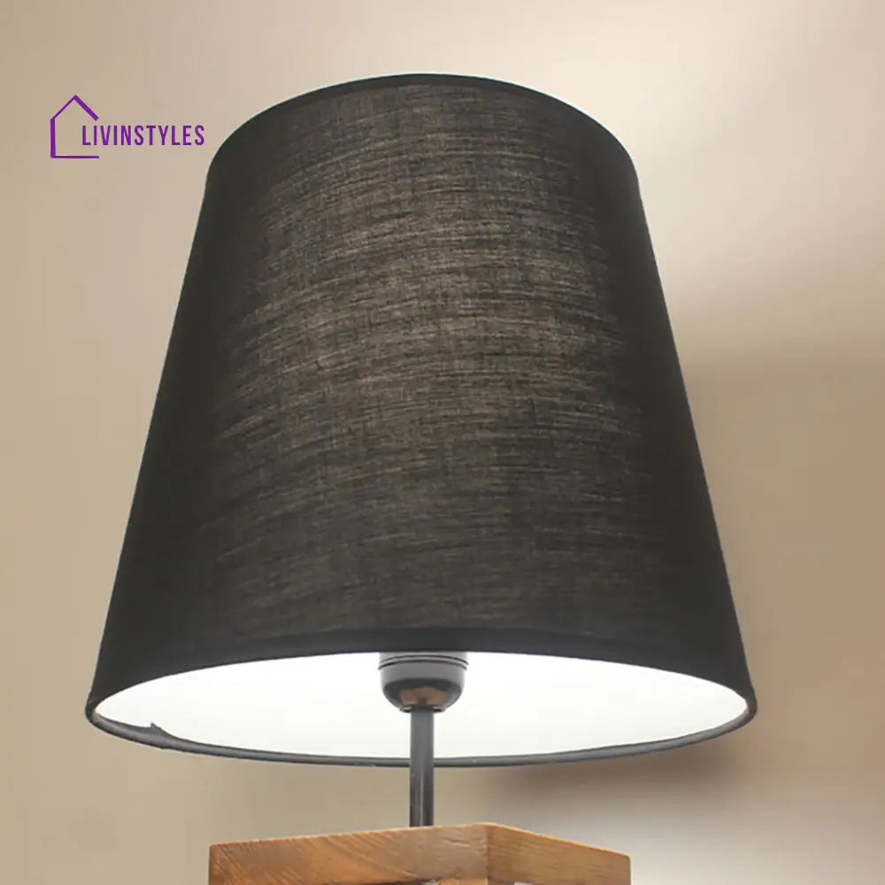 Symmetric Brown Wooden Table Lamp With Black Fabric Lampshade Lamps