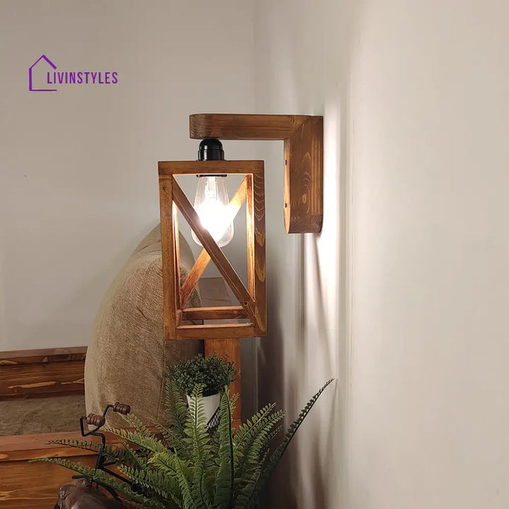 Symmetric Brown Wooden Wall Light Lights