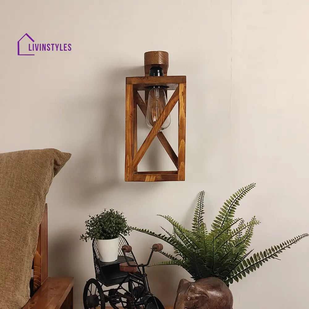 Symmetric Brown Wooden Wall Light Lights