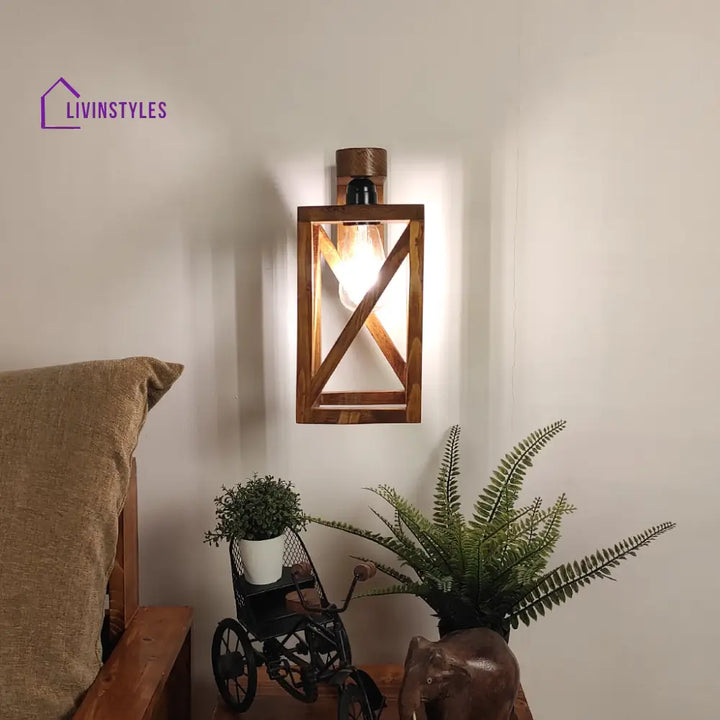 Symmetric Brown Wooden Wall Light Lights