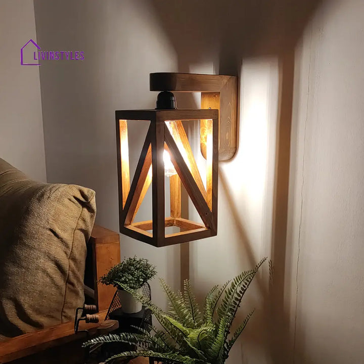 Symmetric Brown Wooden Wall Light Lights