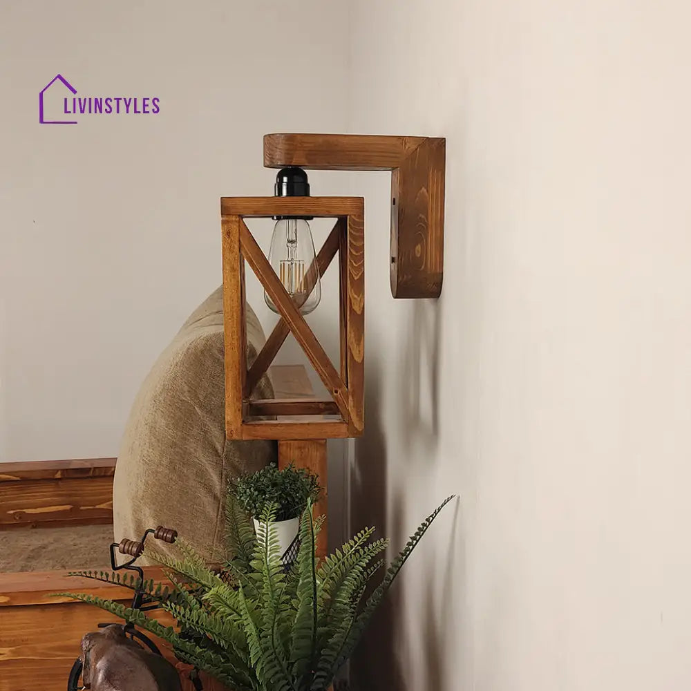 Symmetric Brown Wooden Wall Light Lights