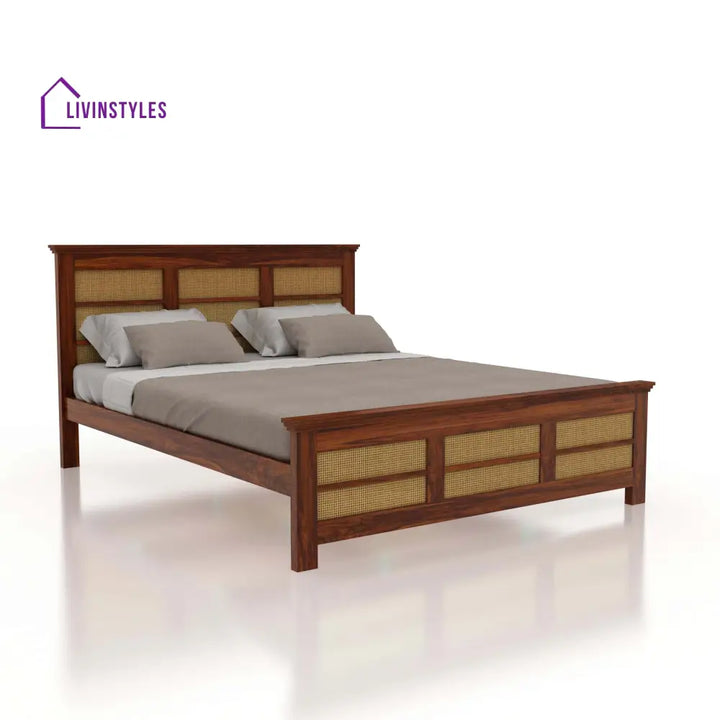 Syrus Solid Sheesham Wood Cane Bed - 1 Year Warranty