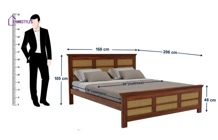 Syrus Solid Sheesham Wood Cane Bed - 1 Year Warranty