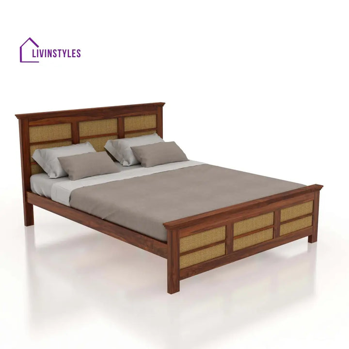 Syrus Solid Sheesham Wood Cane Bed - 1 Year Warranty