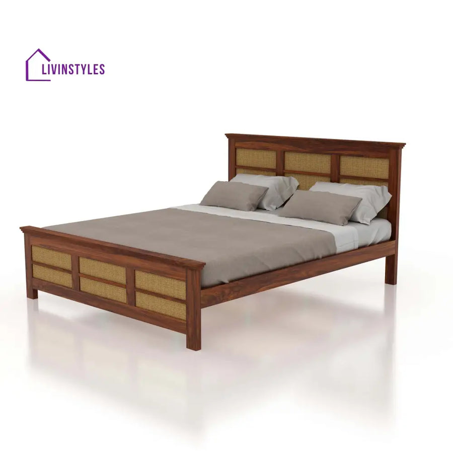 Syrus Solid Sheesham Wood Cane Bed - 1 Year Warranty