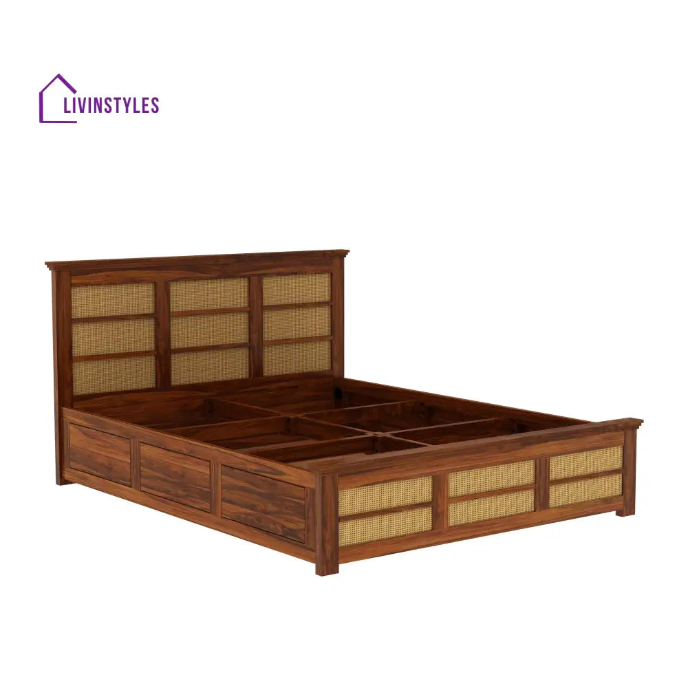 Syrus Solid Sheesham Wood Cane Bed With Box Storage - 1 Year Warranty