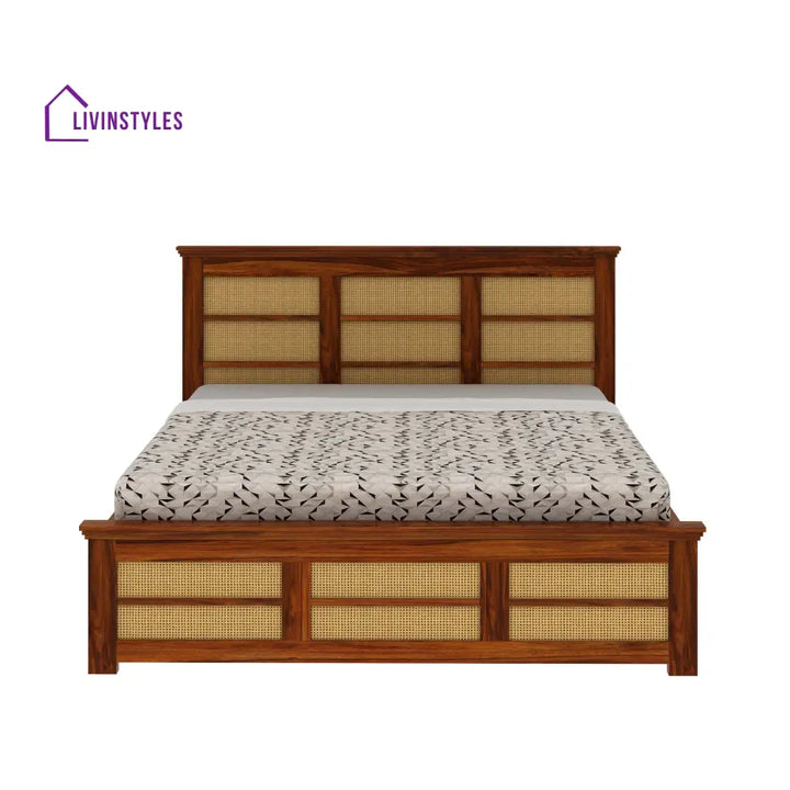 Syrus Solid Sheesham Wood Cane Bed With Box Storage - 1 Year Warranty