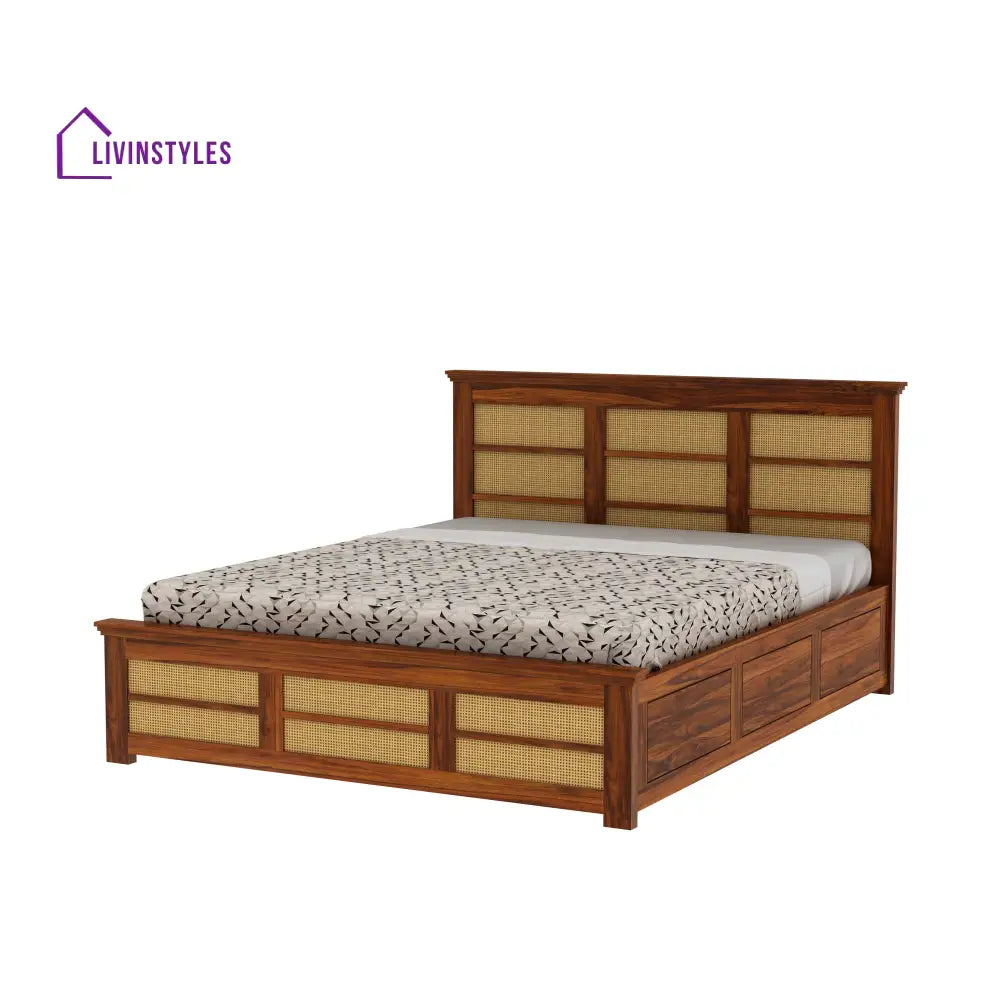 Syrus Solid Sheesham Wood Cane Bed With Box Storage - 1 Year Warranty