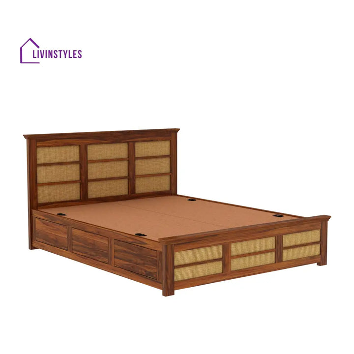 Syrus Solid Sheesham Wood Cane Bed With Box Storage - 1 Year Warranty