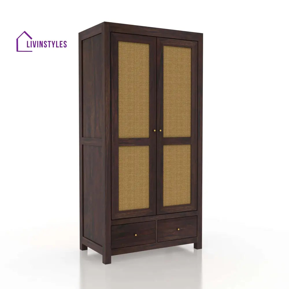 Syrus Two Door Solid Sheesham Wood Wardrobe Cane