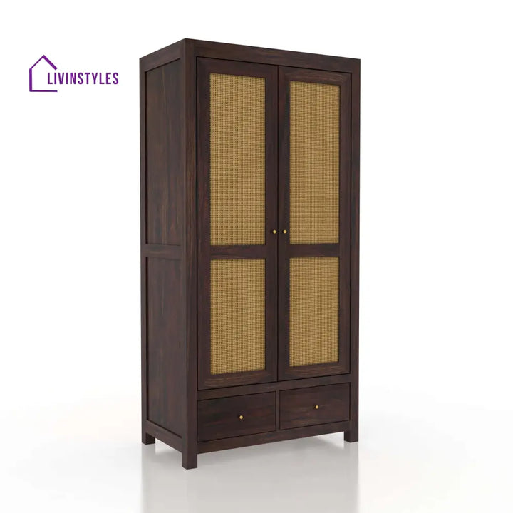 Syrus Two Door Solid Sheesham Wood Wardrobe Cane