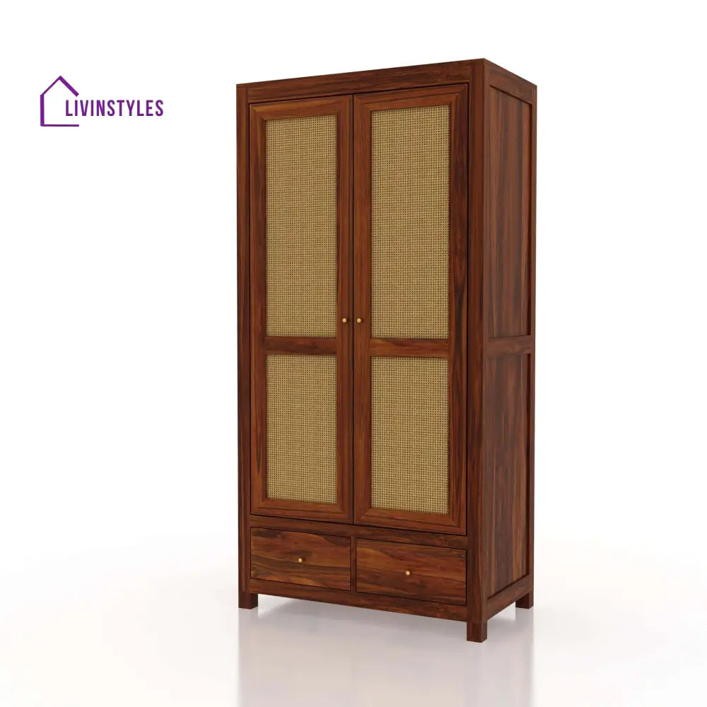 Syrus Two Door Solid Sheesham Wood Wardrobe Cane