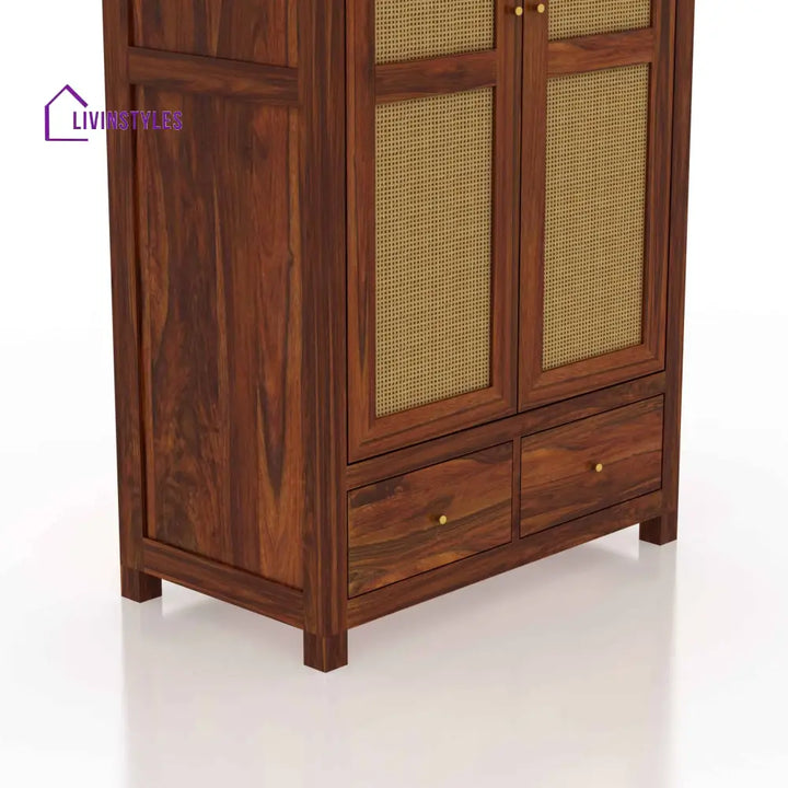 Syrus Two Door Solid Sheesham Wood Wardrobe Cane