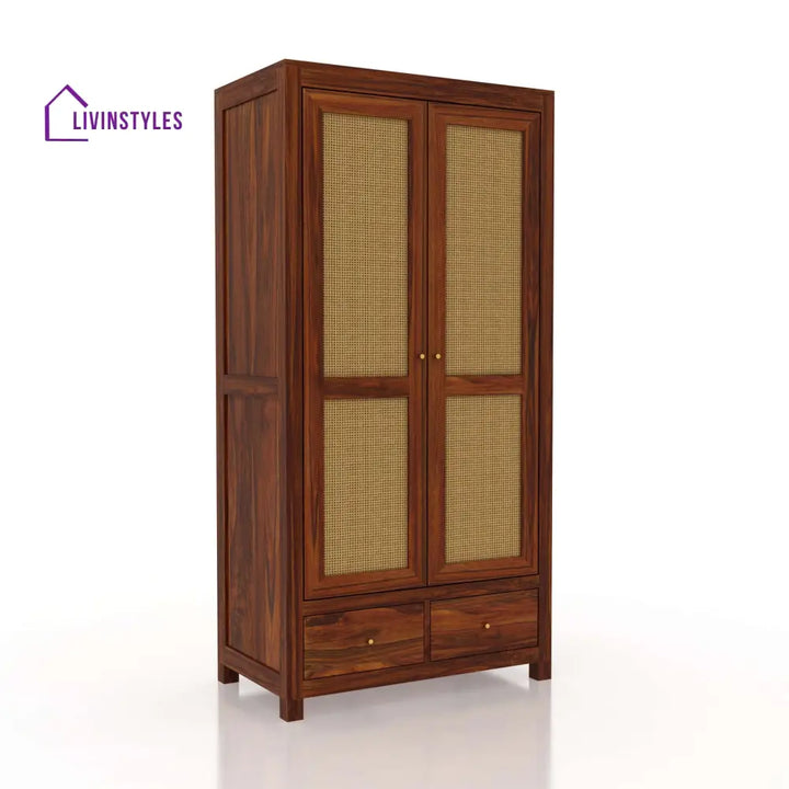 Syrus Two Door Solid Sheesham Wood Wardrobe Cane