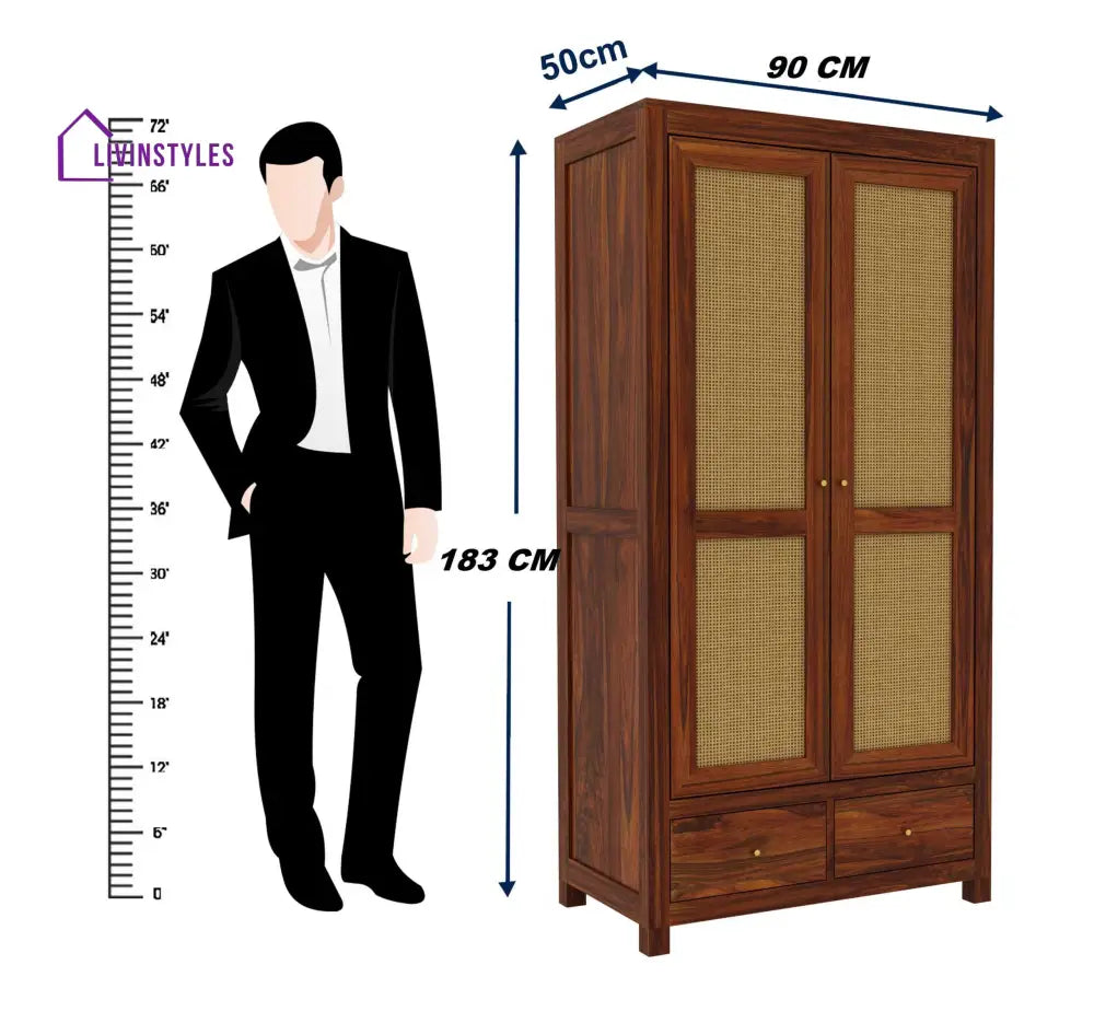 Syrus Two Door Solid Sheesham Wood Wardrobe Cane