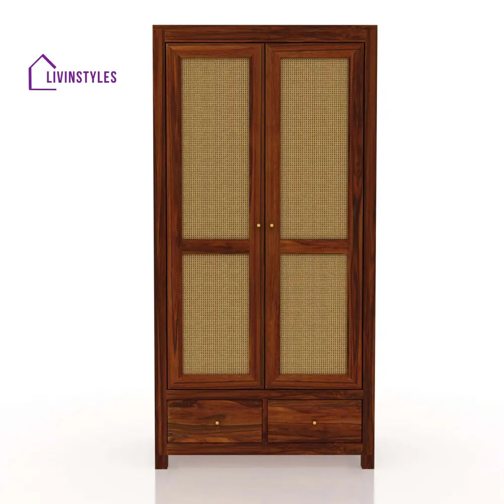 Syrus Two Door Solid Sheesham Wood Wardrobe Cane