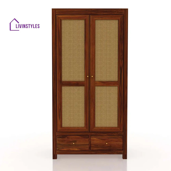 Syrus Two Door Solid Sheesham Wood Wardrobe Cane