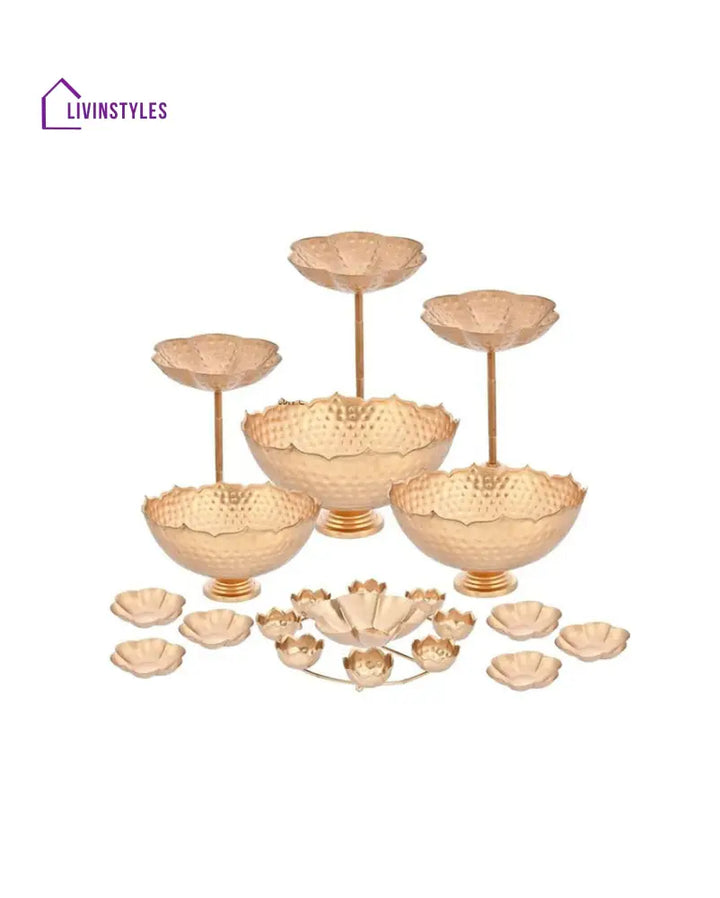 Taj Bowl Hammered Urli Candle Stand With Floating Diya Set