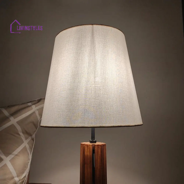 Tall Boy Wooden Table Lamp With Brown Base And White Fabric Lampshade Lamps