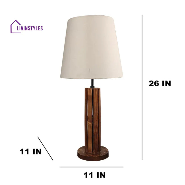 Tall Boy Wooden Table Lamp With Brown Base And White Fabric Lampshade Lamps