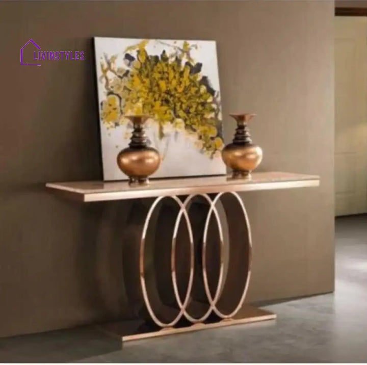 Tamara Triple Circle Rose Gold With White Marble Top Console