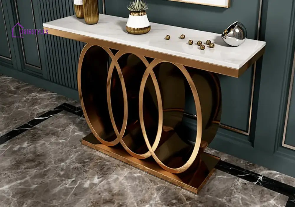 Tamara Triple Circle Rose Gold With White Marble Top Console