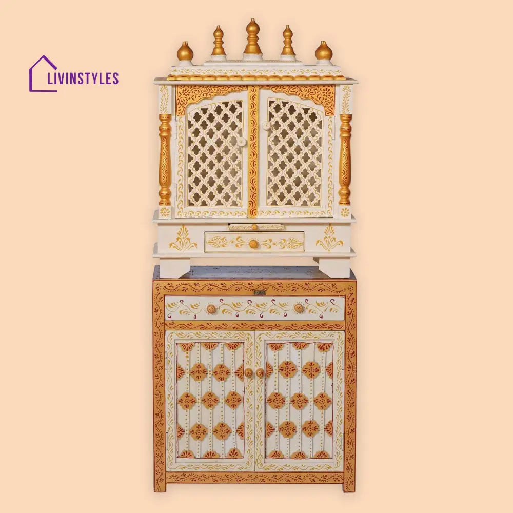 Tanisha Sheesham Wood And Mdf Home Temple With Cabinet For