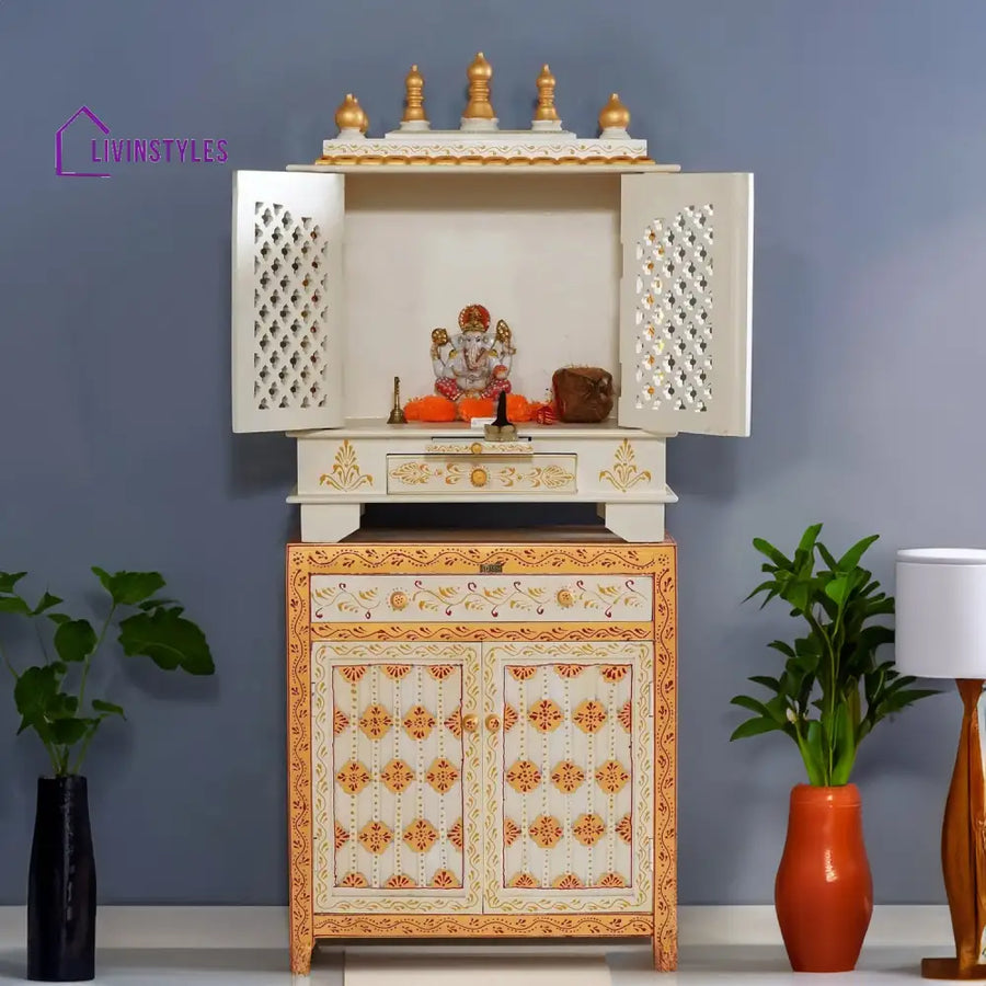 Tanisha Sheesham Wood And Mdf Home Temple With Cabinet For