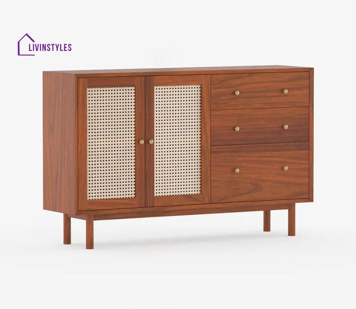 Tanya Solid Wood Acacia Cane Cabinet And Sideboard (Honey Finish)