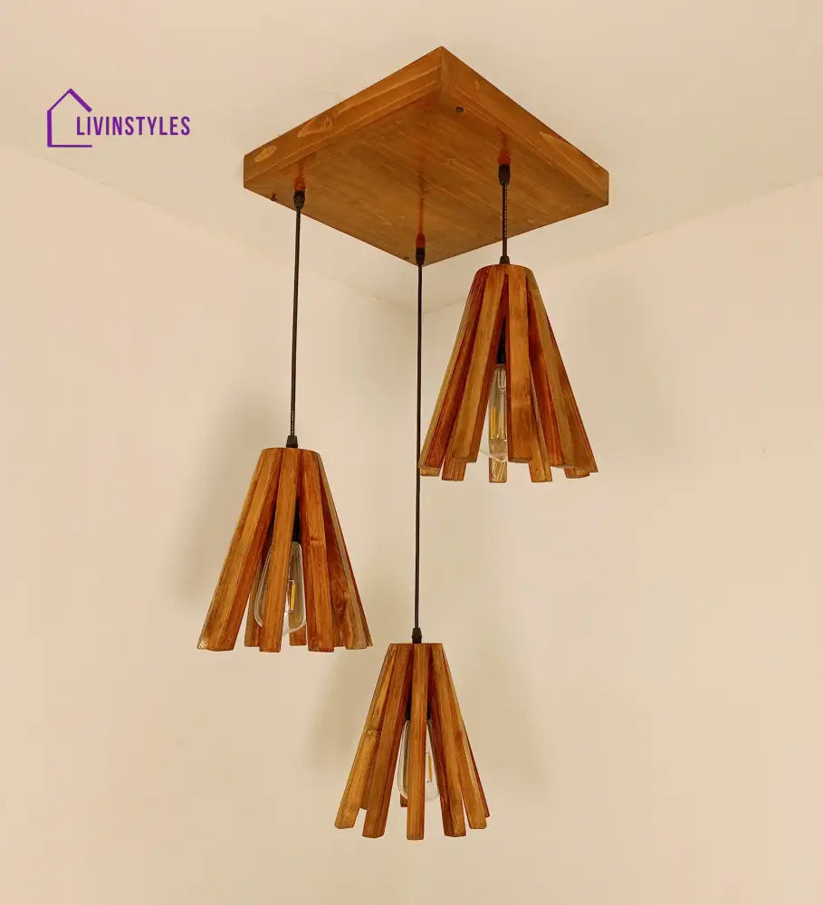 Taper Brown Wooden Cluster Hanging Lamp Lamps